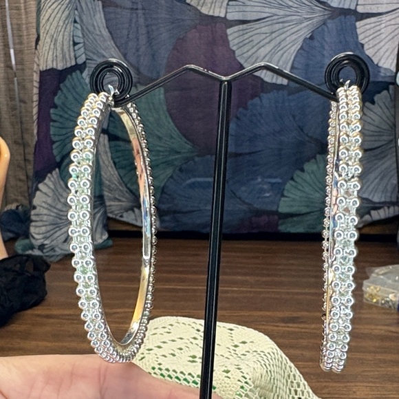 Elegant Silver Crystal Hoop Earrings - Picture 5 of 5